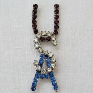 Blue and Silver Crystal USA Patriotic Brooch Approx 2.5" - excellent condition